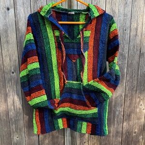 Multicolor Striped Men's Pullover Poncho Hoodie
